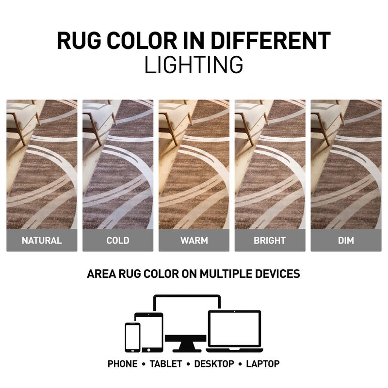 Rugshop Modern Wavy Circles Design Runner Rug, Carpet with Jute Backing for Hallway, Entryway, or Kitchen, Brown, 2' x 7'2" - Image 3